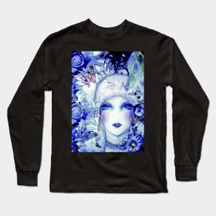 BEAUTIFUL BLUE ART DECO FLORAL FLAPPER COLLAGE ART POSTER PRINT Long Sleeve T-Shirt